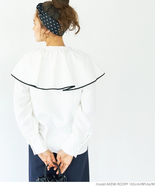 coca（coca）（コカ）の「パイピングカラーブラウス（シャツ/ブラウス・レディース・ブラック/ホワイト・M/L）」の5枚目の写真