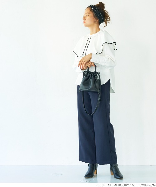 coca（coca）（コカ）の「パイピングカラーブラウス（シャツ/ブラウス・レディース・ブラック/ホワイト・M/L）」の6枚目の写真