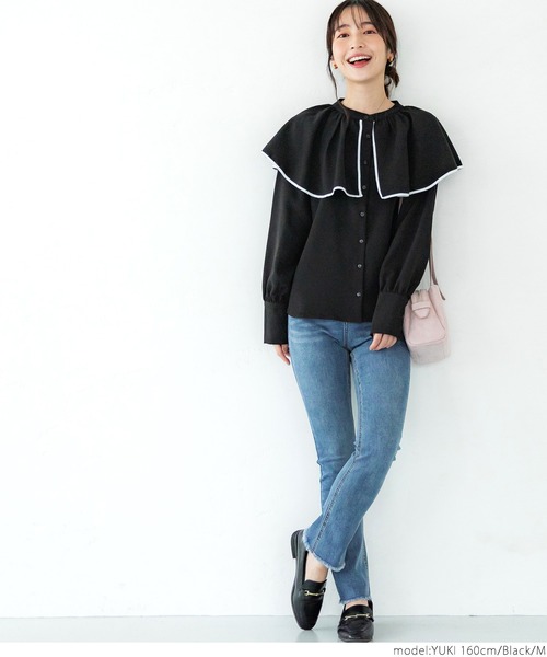 coca（coca）（コカ）の「パイピングカラーブラウス（シャツ/ブラウス・レディース・ブラック/ホワイト・M/L）」の10枚目の写真