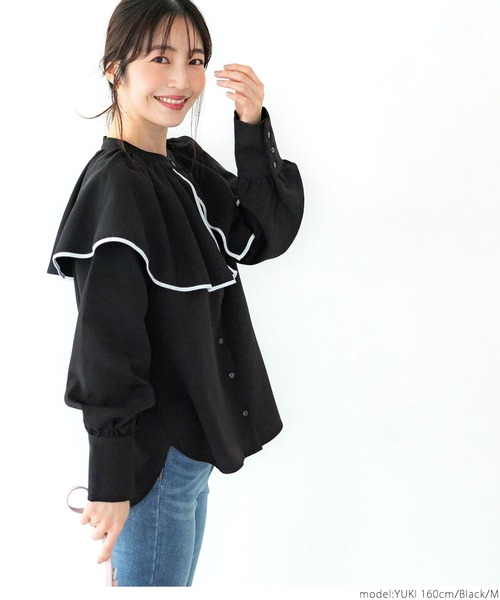 coca（coca）（コカ）の「パイピングカラーブラウス（シャツ/ブラウス・レディース・ブラック/ホワイト・M/L）」の12枚目の写真