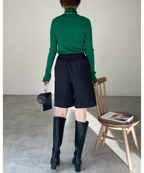 She's Closet（シーズクローゼット）の「ハイネックタイト長袖リブニットプルオーバー（ニット/セーター・レディース・ブラック/ブラック×ホワイト/グリーン/アイボリー/ピンク/オレンジ/ブルー・FREE）」の8枚目の写真