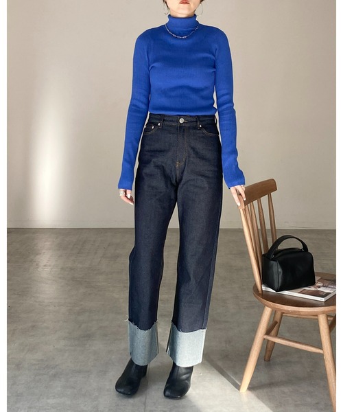 She's Closet（シーズクローゼット）の「ハイネックタイト長袖リブニットプルオーバー（ニット/セーター・レディース・ブラック/ブラック×ホワイト/グリーン/アイボリー/ピンク/オレンジ/ブルー・FREE）」の10枚目の写真