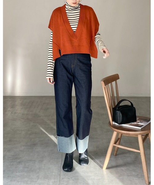 She's Closet（シーズクローゼット）の「ハイネックタイト長袖リブニットプルオーバー（ニット/セーター・レディース・ブラック/ブラック×ホワイト/グリーン/アイボリー/ピンク/オレンジ/ブルー・FREE）」の11枚目の写真