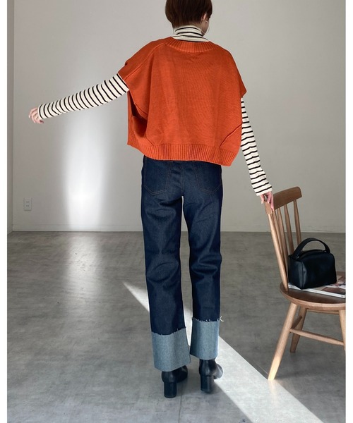 She's Closet（シーズクローゼット）の「ハイネックタイト長袖リブニットプルオーバー（ニット/セーター・レディース・ブラック/ブラック×ホワイト/グリーン/アイボリー/ピンク/オレンジ/ブルー・FREE）」の12枚目の写真