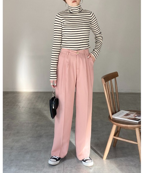 She's Closet（シーズクローゼット）の「ハイネックタイト長袖リブニットプルオーバー（ニット/セーター・レディース・ブラック/ブラック×ホワイト/グリーン/アイボリー/ピンク/オレンジ/ブルー・FREE）」の13枚目の写真