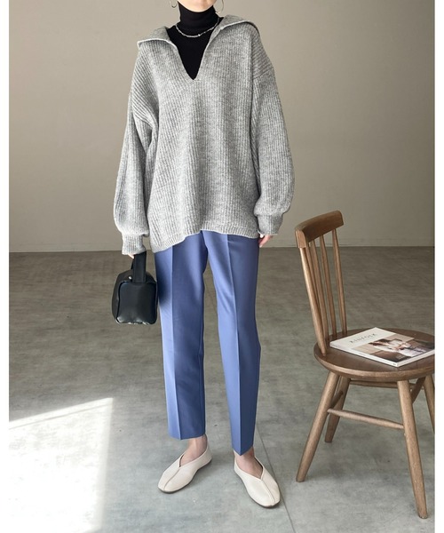 She's Closet（シーズクローゼット）の「ハイネックタイト長袖リブニットプルオーバー（ニット/セーター・レディース・ブラック/ブラック×ホワイト/グリーン/アイボリー/ピンク/オレンジ/ブルー・FREE）」の17枚目の写真