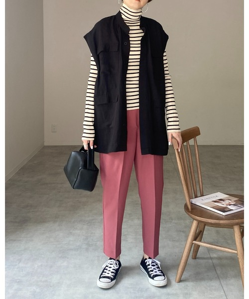 She's Closet（シーズクローゼット）の「ハイネックタイト長袖リブニットプルオーバー（ニット/セーター・レディース・ブラック/ブラック×ホワイト/グリーン/アイボリー/ピンク/オレンジ/ブルー・FREE）」の18枚目の写真