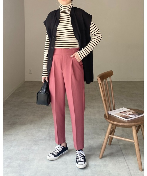 She's Closet（シーズクローゼット）の「ハイネックタイト長袖リブニットプルオーバー（ニット/セーター・レディース・ブラック/ブラック×ホワイト/グリーン/アイボリー/ピンク/オレンジ/ブルー・FREE）」の19枚目の写真