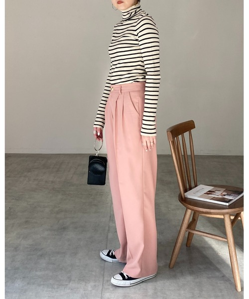 She's Closet（シーズクローゼット）の「ハイネックタイト長袖リブニットプルオーバー（ニット/セーター・レディース・ブラック/ブラック×ホワイト/グリーン/アイボリー/ピンク/オレンジ/ブルー・FREE）」の14枚目の写真