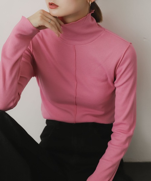 SENSE OF PLACE by URBAN RESEARCH（センスオブプレイスバイアーバンリサーチ）の「『UR TECH』リブハイネックトップ（Tシャツ/カットソー・レディース・オレンジ/ライトブルー/ブラック/アイボリー/ピンク/ブラウン・ONE）」の5枚目の写真