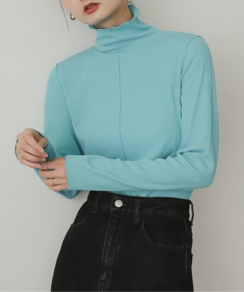 SENSE OF PLACE by URBAN RESEARCH（センスオブプレイスバイアーバンリサーチ）の「『UR TECH』リブハイネックトップ（Tシャツ/カットソー・レディース・オレンジ/ライトブルー/ブラック/アイボリー/ピンク/ブラウン・ONE）」の4枚目の写真