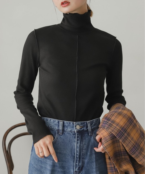 SENSE OF PLACE by URBAN RESEARCH（センスオブプレイスバイアーバンリサーチ）の「『UR TECH』リブハイネックトップ（Tシャツ/カットソー・レディース・オレンジ/ライトブルー/ブラック/アイボリー/ピンク/ブラウン・ONE）」の12枚目の写真