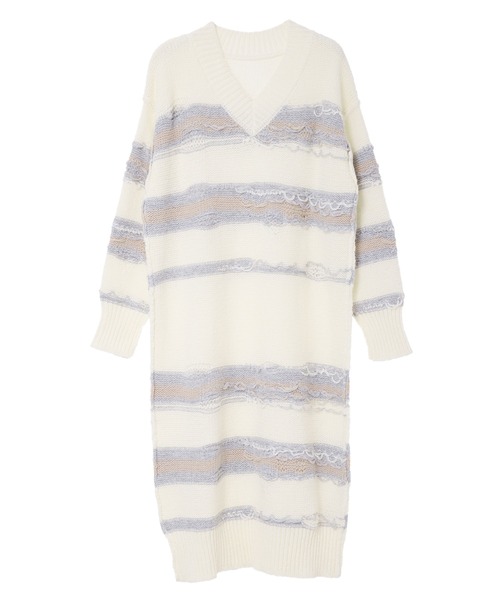 fifth（フィフス）の「デザイン編みVネックニットワンピース（ワンピース・レディース・オフホワイト・M/S）」の3枚目の写真