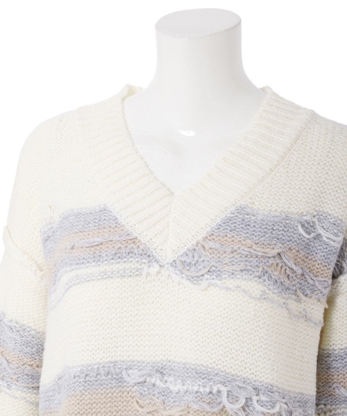 fifth（フィフス）の「デザイン編みVネックニットワンピース（ワンピース・レディース・オフホワイト・M/S）」の7枚目の写真