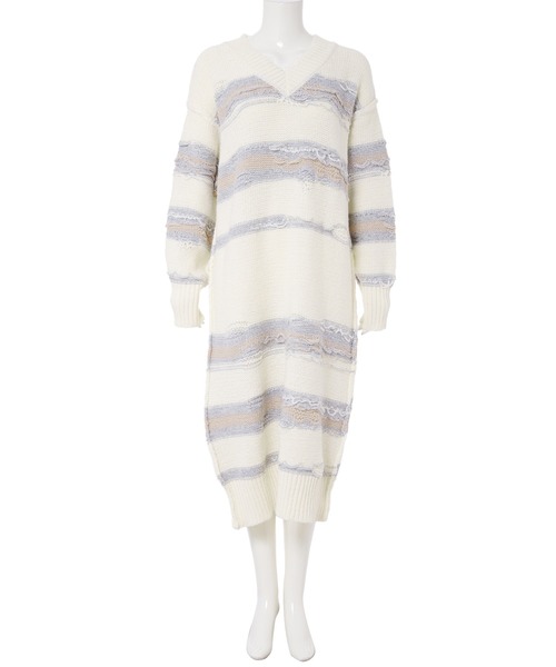 fifth（フィフス）の「デザイン編みVネックニットワンピース（ワンピース・レディース・オフホワイト・M/S）」の10枚目の写真