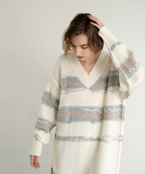 fifth（フィフス）の「デザイン編みVネックニットワンピース（ワンピース・レディース・オフホワイト・M/S）」の19枚目の写真