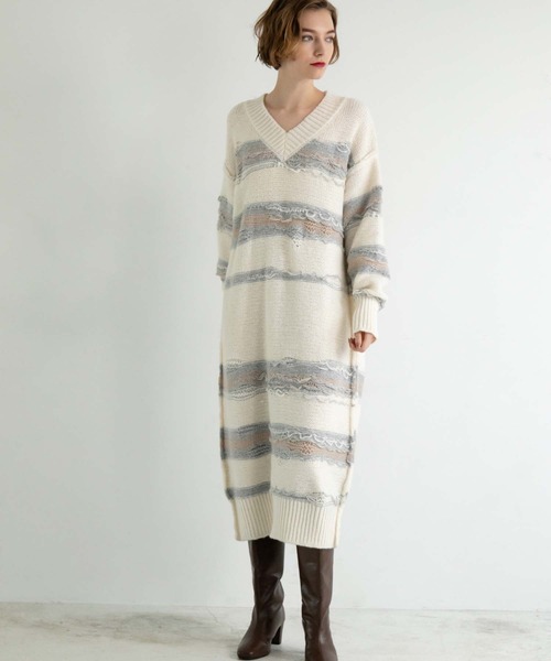 fifth（フィフス）の「デザイン編みVネックニットワンピース（ワンピース・レディース・オフホワイト・M/S）」の11枚目の写真