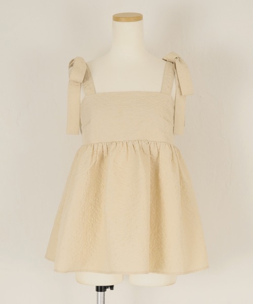 titivate（ティティベイト）の「ふくれジャガードリボントップス（Tシャツ/カットソー・レディース・ライトベージュ/ブラック・M/S）」の5枚目の写真