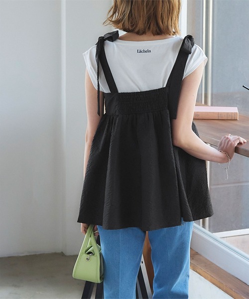 titivate（ティティベイト）の「ふくれジャガードリボントップス（Tシャツ/カットソー・レディース・ライトベージュ/ブラック・M/S）」の15枚目の写真