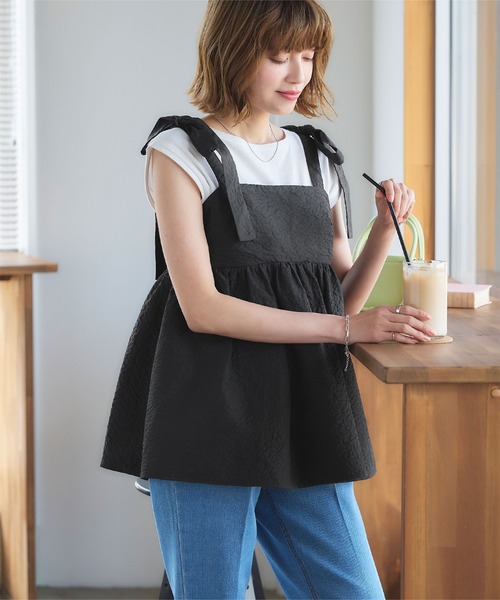 titivate（ティティベイト）の「ふくれジャガードリボントップス（Tシャツ/カットソー・レディース・ライトベージュ/ブラック・M/S）」の16枚目の写真