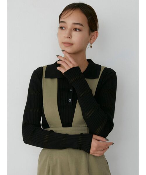 MURUA（ムルーア）の「シアーボーダーポロシャツ（ポロシャツ・レディース・ブラック/ブルー/オレンジ・FREE）」の4枚目の写真