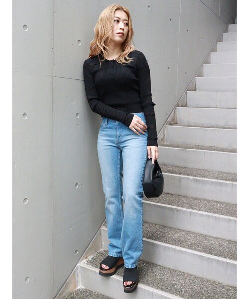 MURUA（ムルーア）の「シアーボーダーポロシャツ（ポロシャツ・レディース・ブラック/ブルー/オレンジ・FREE）」の10枚目の写真