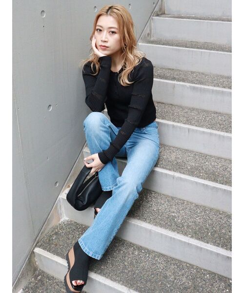 MURUA（ムルーア）の「シアーボーダーポロシャツ（ポロシャツ・レディース・ブラック/ブルー/オレンジ・FREE）」の12枚目の写真