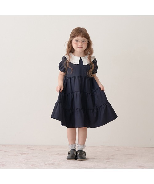 Lycee mine(リセマイン)の「【きちんとワンピ】フリルレース衿付きティアードワンピース(シャツワンピース・キッズ・ネイビー/ブラック/ベージュ・130cm/110cm/120cm)」の10枚目の写真