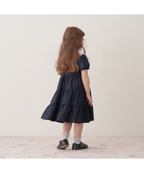 Lycee mine(リセマイン)の「【きちんとワンピ】フリルレース衿付きティアードワンピース(シャツワンピース・キッズ・ネイビー/ブラック/ベージュ・130cm/110cm/120cm)」の11枚目の写真