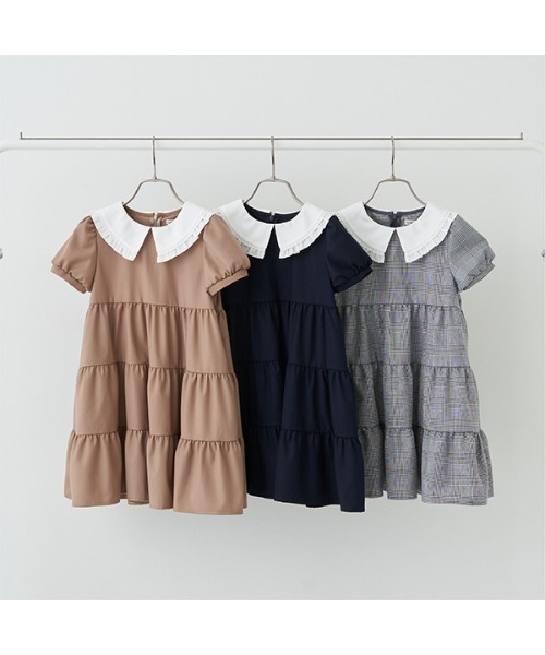 Lycee mine(リセマイン)の「【きちんとワンピ】フリルレース衿付きティアードワンピース(シャツワンピース・キッズ・ネイビー/ブラック/ベージュ・130cm/110cm/120cm)」の12枚目の写真