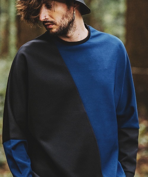 NO ID.(ノーアイディ)の「msw1250-ボンディング切替ドルマンスリーブPO スウェット(スウェット・メンズ・ベージュ/ブルーグリーン/ネイビー/ブラック・1/2)」の2枚目の写真