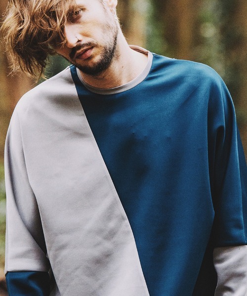 NO ID.(ノーアイディ)の「msw1250-ボンディング切替ドルマンスリーブPO スウェット(スウェット・メンズ・ベージュ/ブルーグリーン/ネイビー/ブラック・1/2)」の4枚目の写真