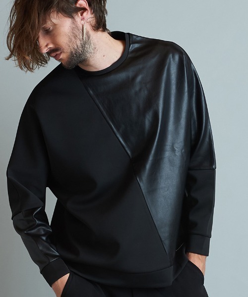 NO ID.(ノーアイディ)の「msw1250-ボンディング切替ドルマンスリーブPO スウェット(スウェット・メンズ・ベージュ/ブルーグリーン/ネイビー/ブラック・1/2)」の3枚目の写真