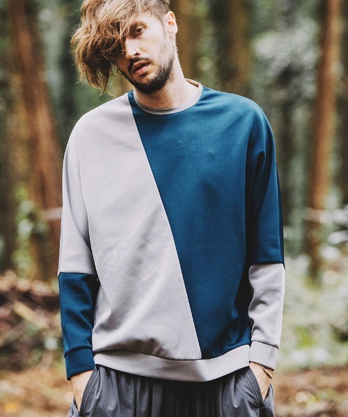 NO ID.(ノーアイディ)の「msw1250-ボンディング切替ドルマンスリーブPO スウェット(スウェット・メンズ・ベージュ/ブルーグリーン/ネイビー/ブラック・1/2)」の5枚目の写真
