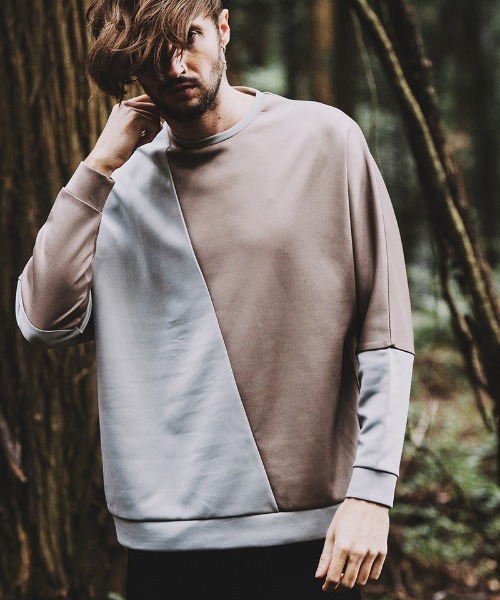 NO ID.(ノーアイディ)の「msw1250-ボンディング切替ドルマンスリーブPO スウェット(スウェット・メンズ・ベージュ/ブルーグリーン/ネイビー/ブラック・1/2)」の7枚目の写真