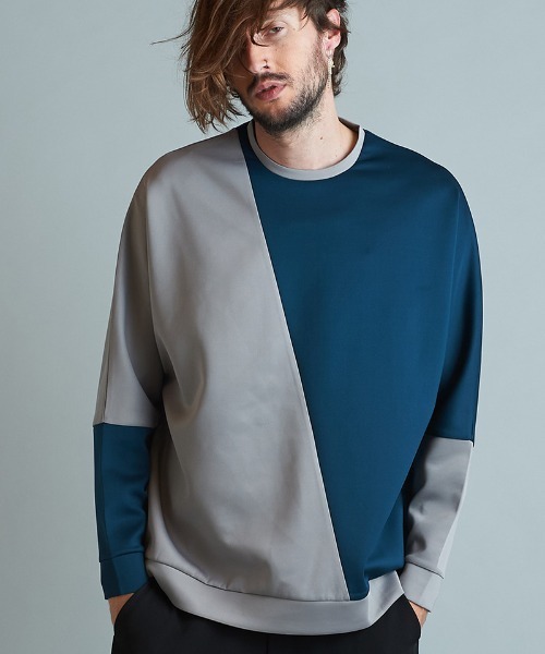 NO ID.(ノーアイディ)の「msw1250-ボンディング切替ドルマンスリーブPO スウェット(スウェット・メンズ・ベージュ/ブルーグリーン/ネイビー/ブラック・1/2)」の12枚目の写真