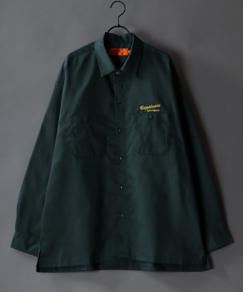 SITRY（シトリー）の「One Point Stitch Oversize Striped Work Shirt/ワンポイント刺繍 オーバーサイズ ストライプ ワークシャツ（シャツ/ブラウス・メンズ・グレイッシュベージュ/ブラック系その他/ブルー系その他/グリーン/ブルー・M/L）」の14枚目の写真