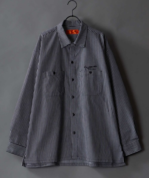 SITRY（シトリー）の「One Point Stitch Oversize Striped Work Shirt/ワンポイント刺繍 オーバーサイズ ストライプ ワークシャツ（シャツ/ブラウス・メンズ・グレイッシュベージュ/ブラック系その他/ブルー系その他/グリーン/ブルー・M/L）」の18枚目の写真