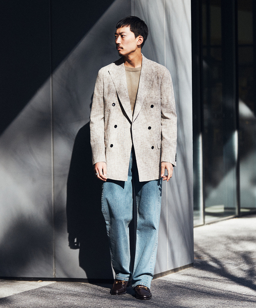 EDIFICE（エディフィス）の「しじら織り 6ボタン ダブルブレスト ジャケット（テーラードジャケット・メンズ・ベージュ・46/48/44/42）」の2枚目の写真