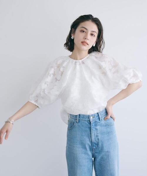 ブラウス シャツ 「EMMEL REFINES」EM カットジャカード パイピング 2WAY ブラウス レディース UNITED ARROWS green label relaxing｜<EMMEL REFINES>EM カット