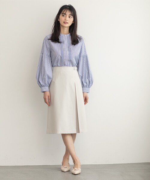 index（インデックス）の「◆セットアップ対応 リネンライクAラインスカート【洗濯機洗い可/ストレッチ/イージーケア/アンチピリング】（スカート・レディース・ネイビー系5/ネイビー/ライトブルー/ライトグレー・40/42/36/38）」の5枚目の写真