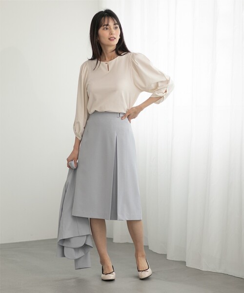 index（インデックス）の「◆セットアップ対応 リネンライクAラインスカート【洗濯機洗い可/ストレッチ/イージーケア/アンチピリング】（スカート・レディース・ネイビー系5/ネイビー/ライトブルー/ライトグレー・40/42/36/38）」の15枚目の写真
