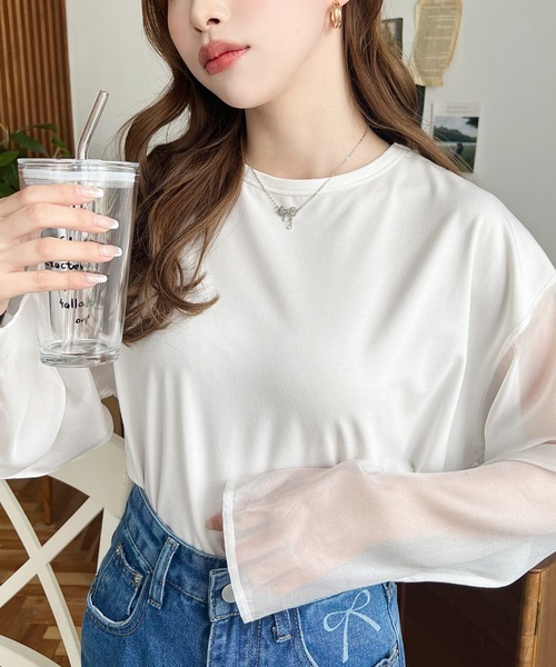 moment+(モーメントプラス)の「シアースリーブロングTシャツ(Tシャツ/カットソー・レディース・オフホワイト/ブラック・M/L)」の14枚目の写真