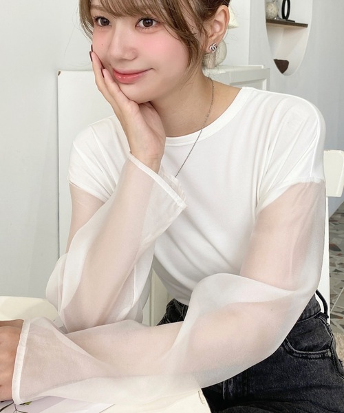 moment+（モーメントプラス）の「シアースリーブロングTシャツ（T