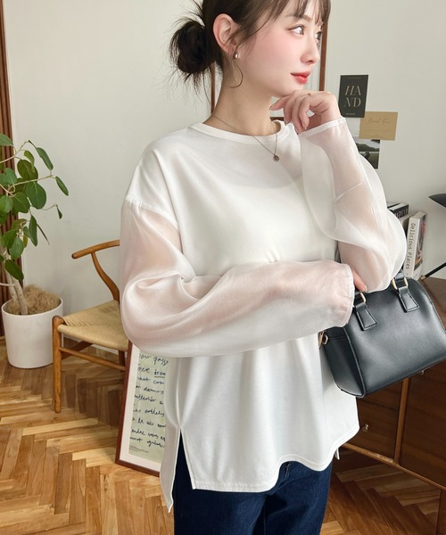 moment+(モーメントプラス)の「シアースリーブロングTシャツ(Tシャツ/カットソー・レディース・オフホワイト/ブラック・M/L)」の20枚目の写真