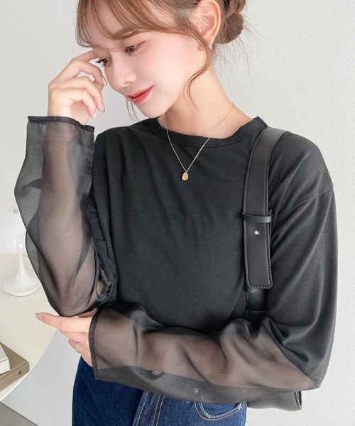 moment+(モーメントプラス)の「シアースリーブロングTシャツ(Tシャツ/カットソー・レディース・オフホワイト/ブラック・M/L)」の10枚目の写真