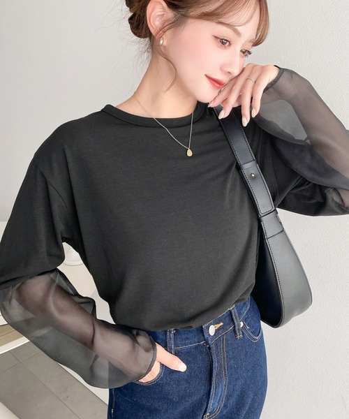 moment+(モーメントプラス)の「シアースリーブロングTシャツ(Tシャツ/カットソー・レディース・オフホワイト/ブラック・M/L)」の11枚目の写真