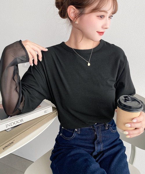 moment+(モーメントプラス)の「シアースリーブロングTシャツ(Tシャツ/カットソー・レディース・オフホワイト/ブラック・M/L)」の13枚目の写真