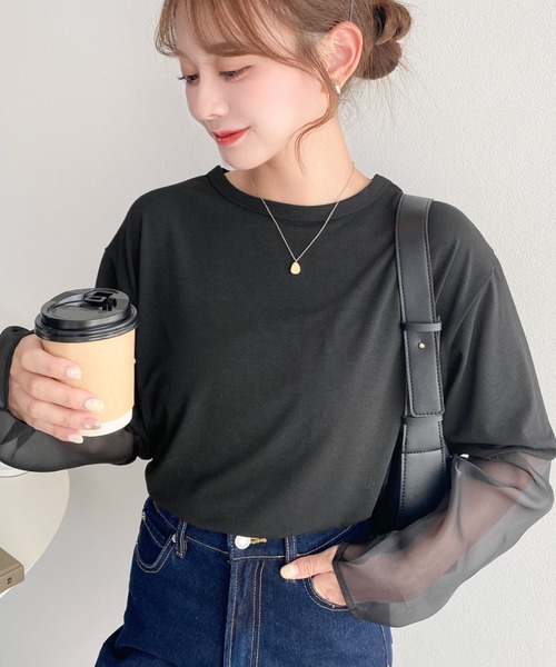 moment+(モーメントプラス)の「シアースリーブロングTシャツ(Tシャツ/カットソー・レディース・オフホワイト/ブラック・M/L)」の12枚目の写真