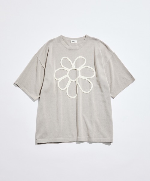 re_k by JUNRED（レクバイジュンレッド）の「re_k by JUNRED / コードフラワー半袖ニットプルオーバー（Tシャツ/カットソー・メンズ・チャコールグレー/ブルー/ライトグレー・S/M/L）」の9枚目の写真